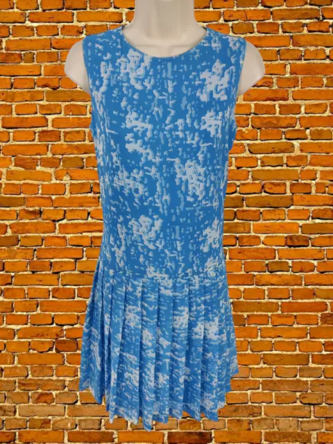 Womens Uniqlo Size Uk Xs Small Blue Layered Fit & Flare Knee Dress Sleeveless