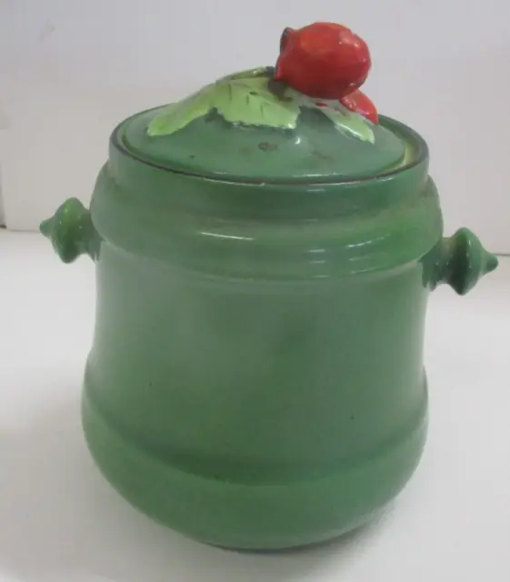 Erphila Art Pottery - Czeck - Biscuit Jar - Strawberry Knob on Lid