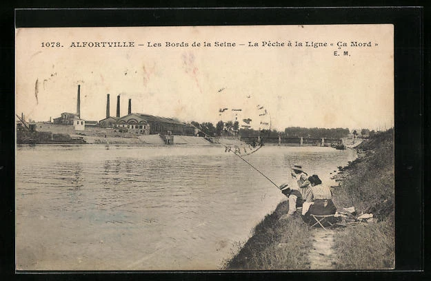 CPA Alfortville, Les Bords de la Seine, LaPeche à la Ligne Ca Mord