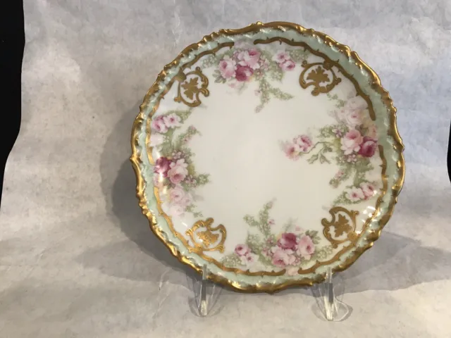 Elite Limoges France Salad/dessert Plate w/ Pink Roses Double Mark Scalloped Rim