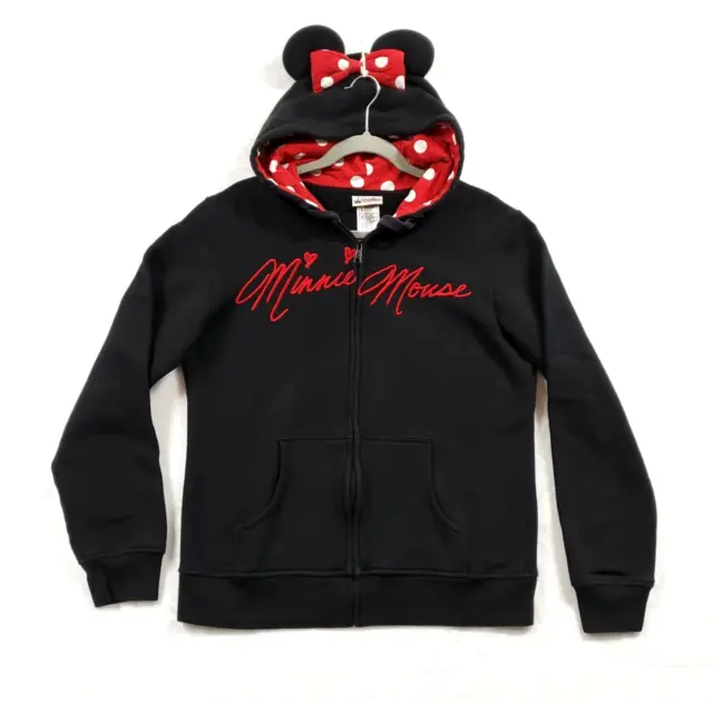 Minnie Mouse Disney Parks Zip Up Hoodie With Mouse Ears/Bow Large Black Jacket