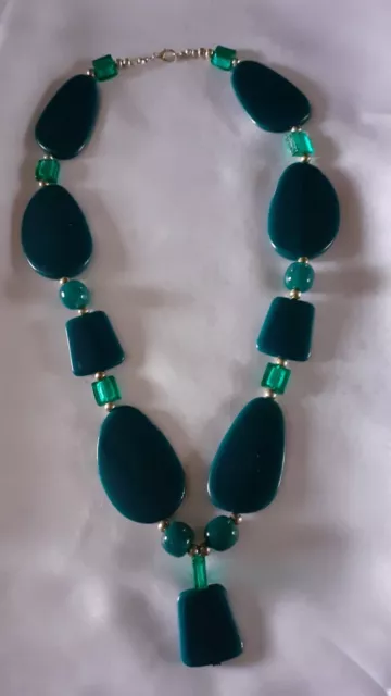 Necklace/Pendant Statement Vintage Chunky Green Lucite & Glass Beads Hand Made