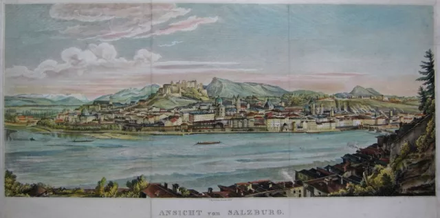 Ansicht von Salzburg - Jakob Hyrtl - Originaler Kupferstich von 1839