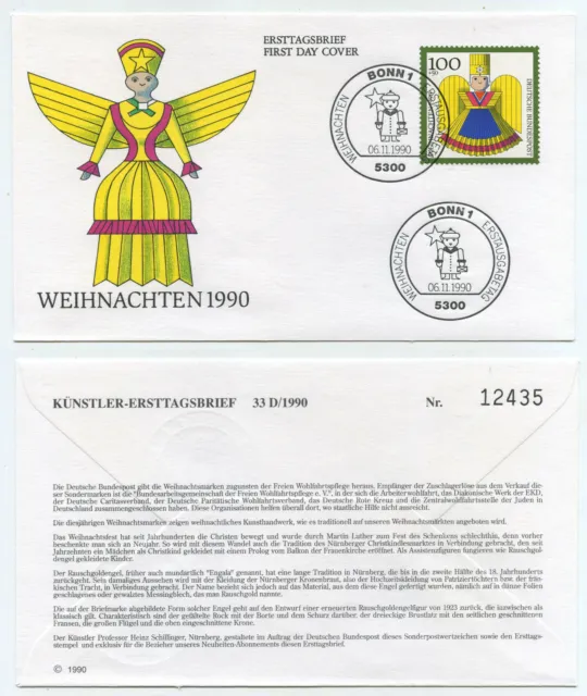 62178 - Mi.Nr. 1487 - FDC - Bonn 6.11.1990 - Weihnachten: Rauschgoldengel