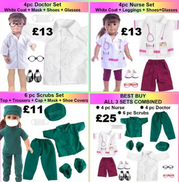 UK Seller 18" Doll clothes Doctor Nurse Scrubs Uniform  Our Generation boy girl