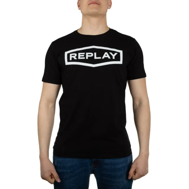 Replay T-Shirt da Uomo in Jersey Cotone Nero Regular tg XL S/S 22 M305822880