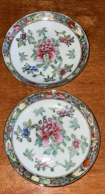 pair of early 20th century famile rose chinese export Plates Approx 4.5" Dia