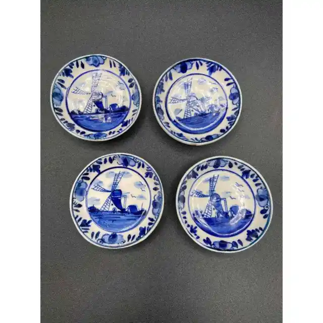 Delft blue handpainted Elesva mini trinket plates, set of 4