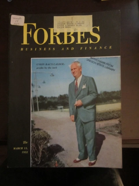 Forbes Business Magazine March 1952 Union Bag's Calder Profits by the Sack 67