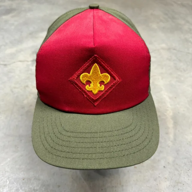 Vintage Boys Scouts of America BSA Hat Snapback Cap Olive Green Red