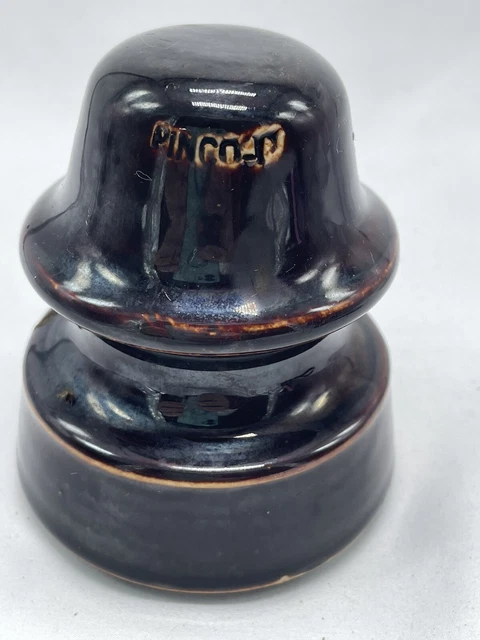 Vintage Porcelain Ceramic Pottery Brown Glazed Insulator - Threaded Base