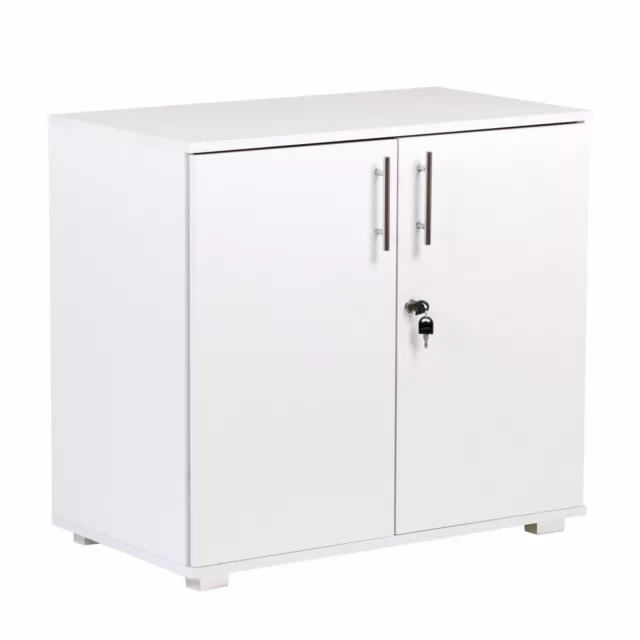 White Office Storage Cupboard Filing cabinet desk height lockable two door home