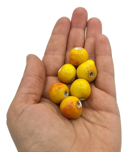 6Pcs Handmade Ceramic Beads For Jewelry Making, Yellow Colorful Round Clay Beads