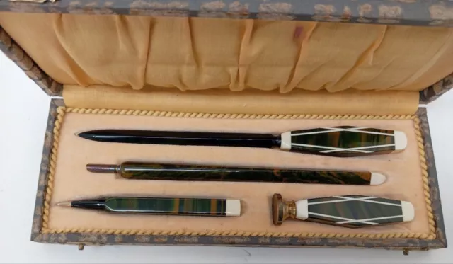 Vintage Deutsche Schulfeder Writing Set Pen Letter Opener Stamp With Case