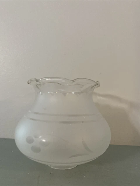 Vintage White frost Light Shade Victorian Satin Glass etched floral 1.5" fitment