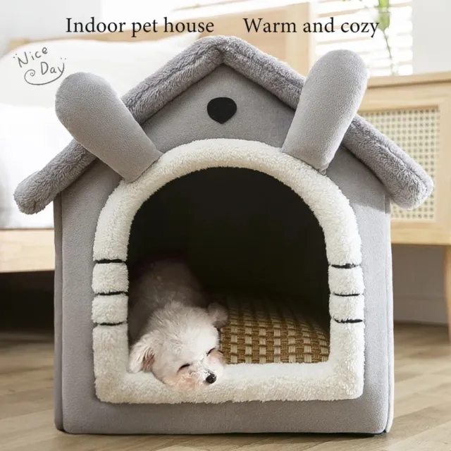 Pet Cat Kitten Dog Beds Igloo Fleece Bed Pyramid Cozy Washable Warm House Cave