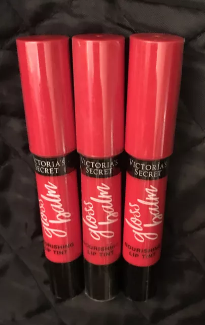 Set of 3 Victoria Secret Nourishing Lip Tint Gloss Balm Kissed Red 0.08 oz Each