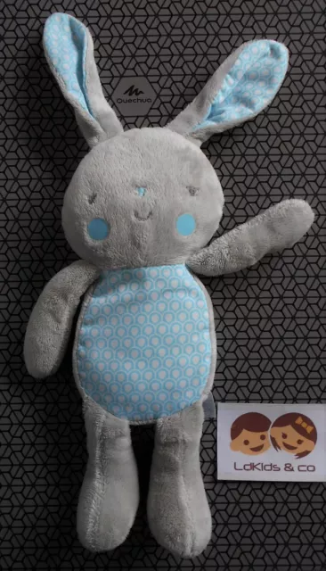DOUDOU PELUCHE KLORANE BEBE LAPIN GRIS BLEU VERT ALVEOLE ROND 26 cm D1134