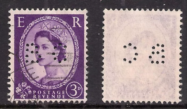 GB 1958 QE2 3d Wilding Perfins ( B C  )Wmk 179 SG 575 ( J559 )