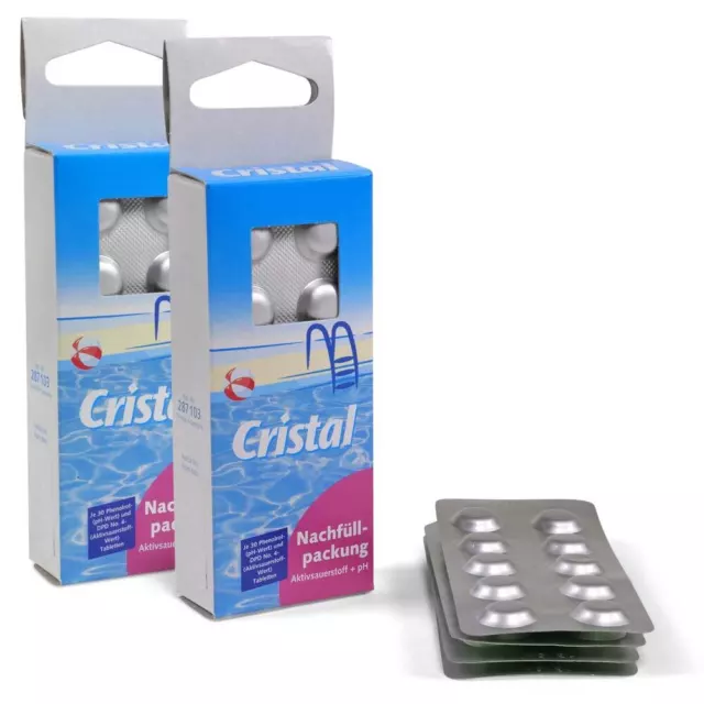 2er Pack Cristal Ersatztabletten Sauerstoff + pH 4x 30 Stk. Pooltester Pooltest