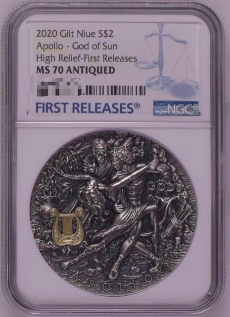2019 Niue Apollo Silver Coin 2oz High Relief God of the Sun NGC MS70 POP:43 FR
