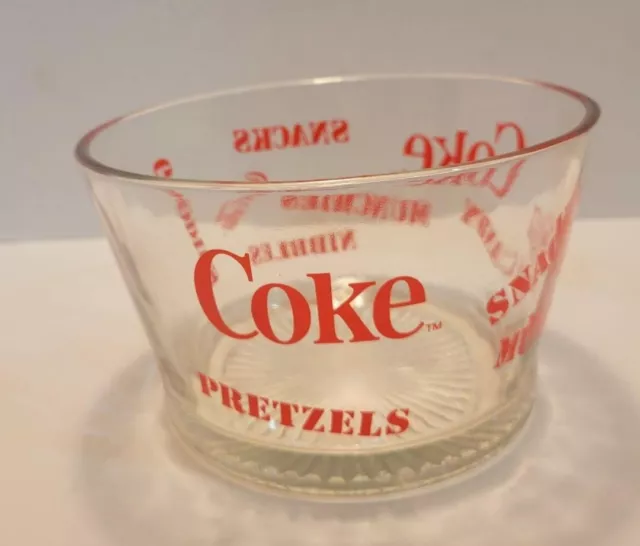 Vintage Coke Coca Cola Glass Snack Bowl Pretzels Munchies Candy Goodies