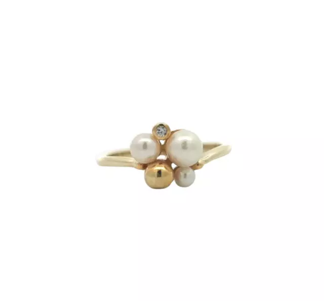 Ring Gelbgold 14 K 585 / 1000 mit Perle und Brillant  [ 056178 ]