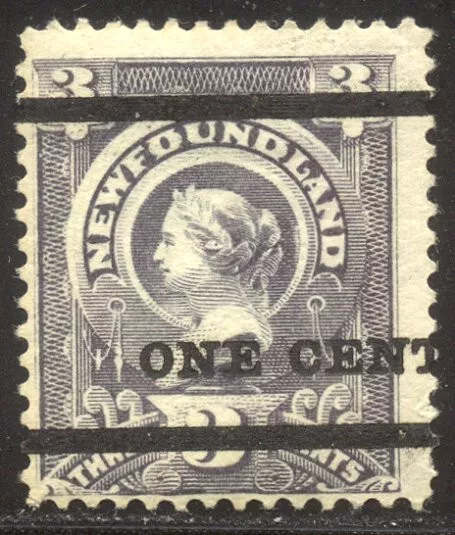 NEWFOUNDLAND #75 Mint - 1897 1c on 3c Gray Lilac ($85)