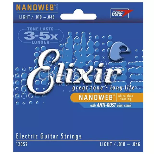 For Elixir 12052 010 Electric Guitar Strings Set Nanoweb Light 10-46 Steel AU OZ 2