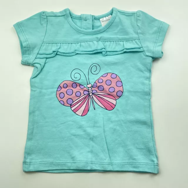 Girls size 00, Baby Berry, blue cotton t-shirt / top, butterfly, EUC