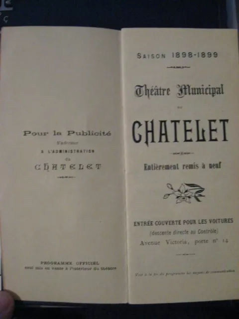 programme Théatre CHATELET 1898 -1899 La poudre de PERLINPINPIN  A. BRAUT 2