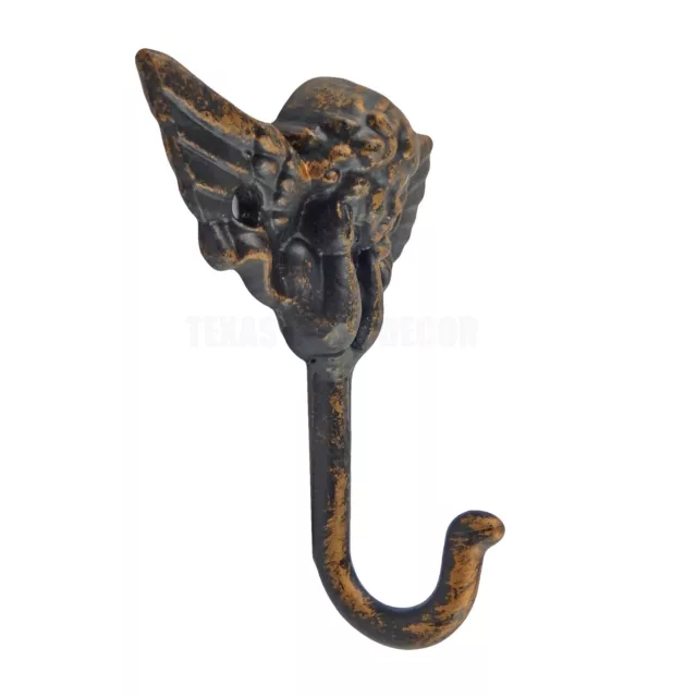 Metal Angel Cherub Wall Hook Cast Iron Key Towel Coat Hanger Rustic Gold Finish 3