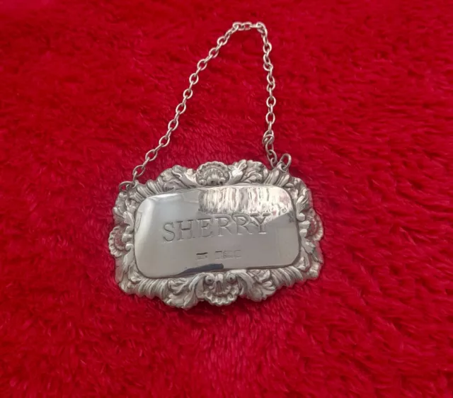 Sterling Silver Sherry Decanter Label - Vintage Scrolled Edge. Hallmarked. .925