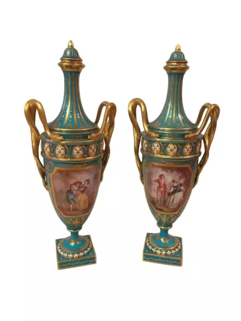 Antique Pair of Sevres Hand Painted Porcelain Vases