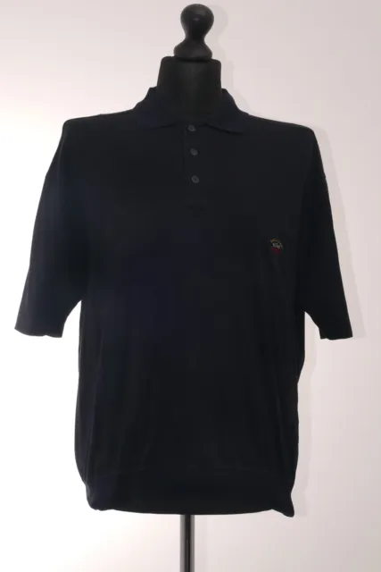 Paul & Shark Mens Polo Shirt L Black Uni Button Polo Neck Fabric Cotton -