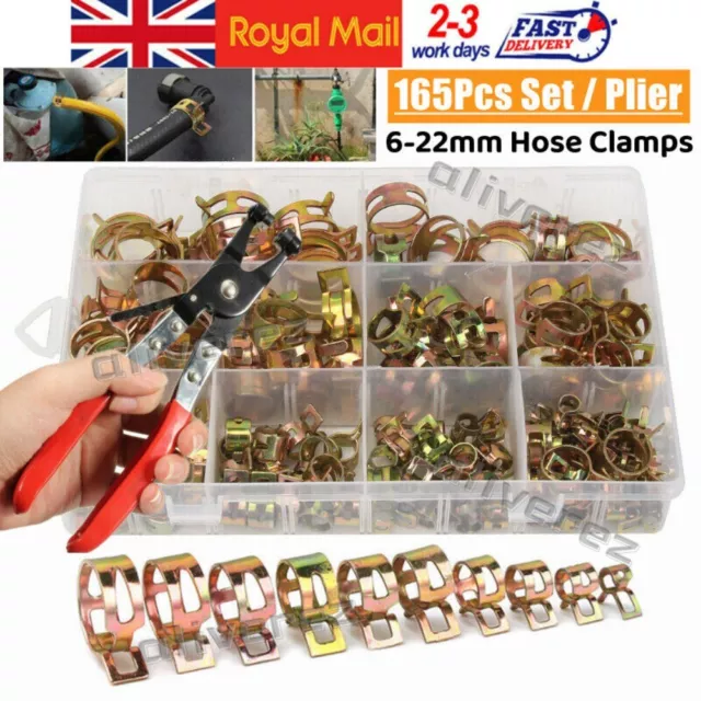 165X Hose Spring Clamps 6-10mm Fastener Fuel Water Line Pipe Air Tube Clip/Plier