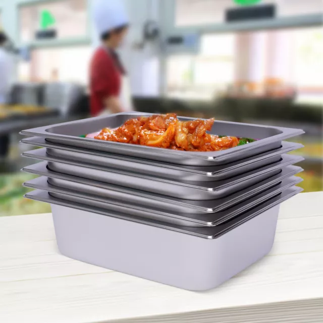 6 Pack Half Size 4" Deep Stainless Steel Steam Table Pans Buffet Food Pan Sliver