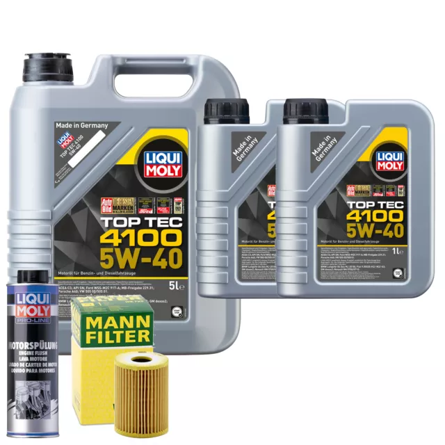 Motoröl 5W40 LIQUI MOLY Top Tec 4100 7L +MANN Ölfilter +Spülung