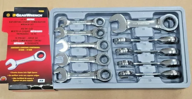 GearWrench 10pc Metric Stubby Ratcheting Combo Wrench Set 10-19mm #9520