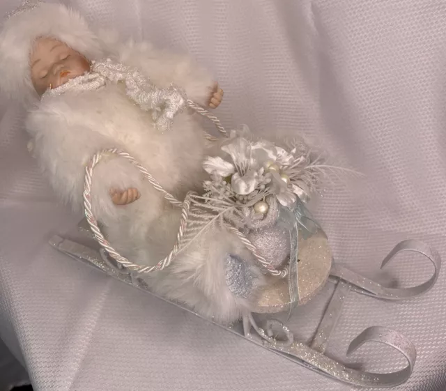 HERITAGE SIGNATURE COLLECTION PORCELAIN DOLL IN SLEIGH WINTER BABY 6 Christmas