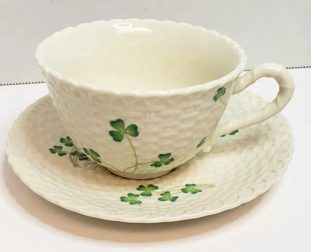 Vintage Kilarney Basket Weave Shamrock Clover Porcelain Teacup & Saucer Godinger