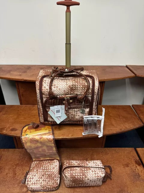 New Samantha Brown Basketweave Underseat Wheeled Bag 15"Carryon Brown/Beige