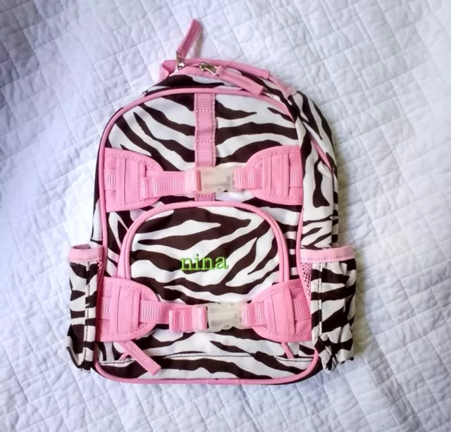 New Pottery Barn Kids girls PRE-K backpack monogram NINA  pink zebra stripe