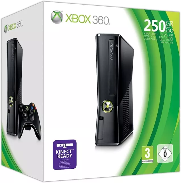 Microsoft Xbox 360 Slim - 250gb BOXED - Very Good  Black Console (PAL) Fast Del