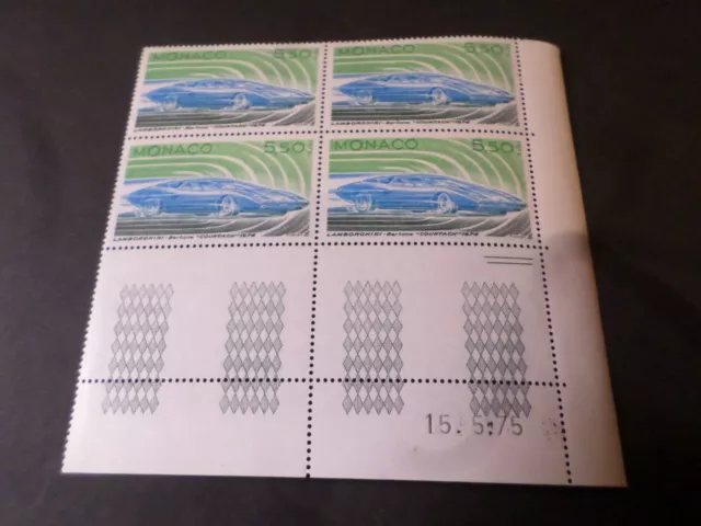 Monaco 1975, Ecke Date' Briefmarke 1028, Automobil Lamborghini 1974, Neu, MNH