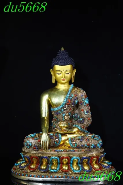 18"Tibet Bronze 24k gold gilt filigree Gem Medicine Buddha Sakyamuni statue