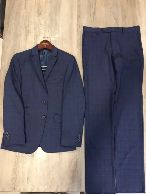 Andrew Marc Big Kid Navy Plaid Suit, Size 12