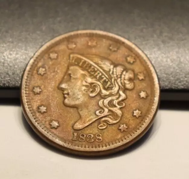 1838 US Large Cent 1c F/VF (Cleaned)