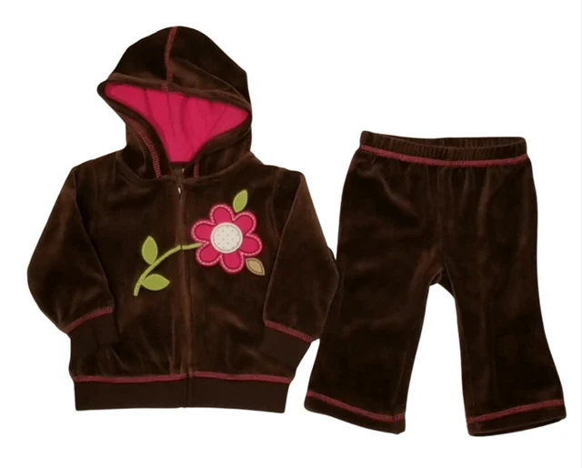 Carters Infant Girls 2 PC Chocolate Velour outfit Size 6 mo EUC