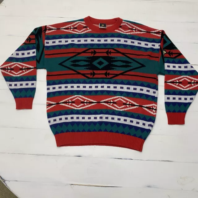Decente Women's Vintage Wool Blend Aztec Print Long Sleeve Festive Sweater XL